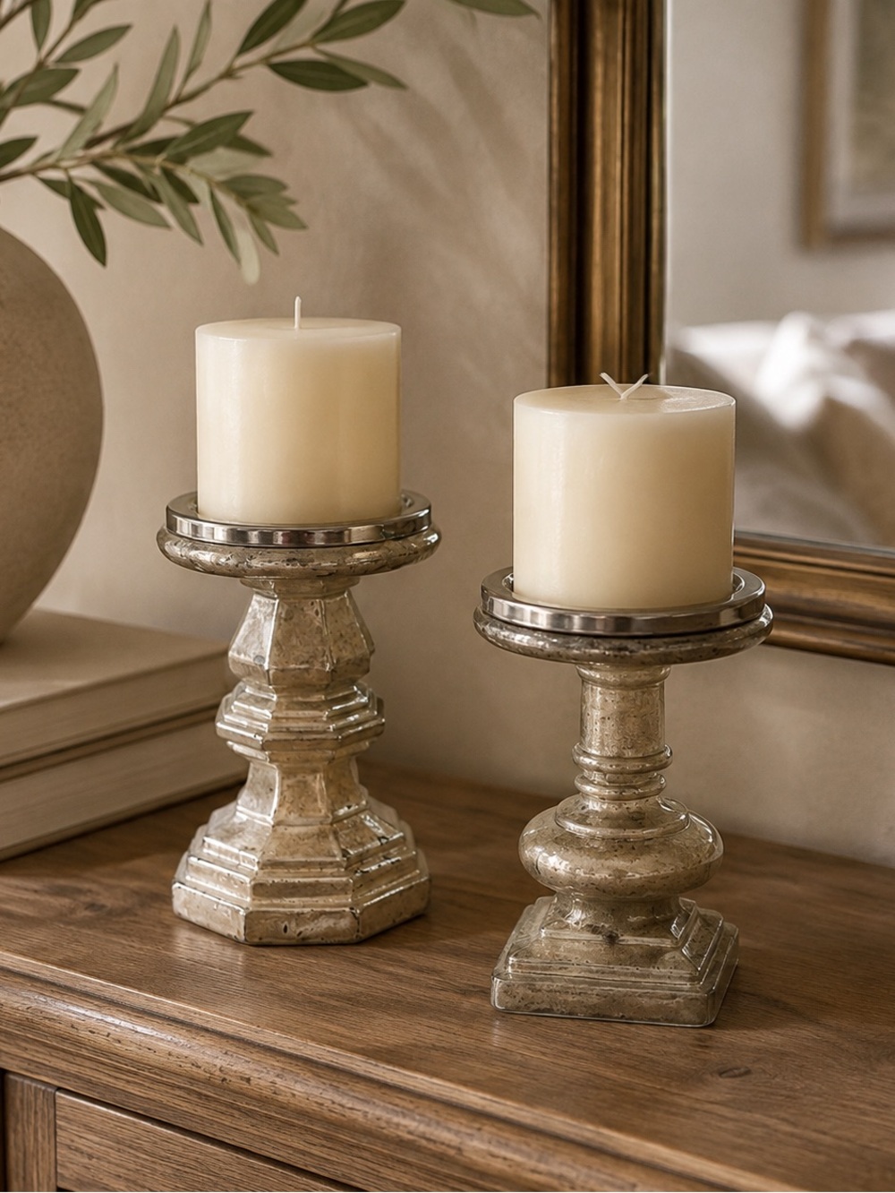 NEW 6 & 6 1/2” Milky Copper Glass pillar candle holder Holiday Christmas Decor